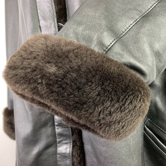 Unbranded Leather Fur Jacket Black Button Front - Picture 5 of 8